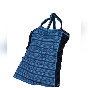 Ideology womens blue black striped  tank cross back built in bra size xs
